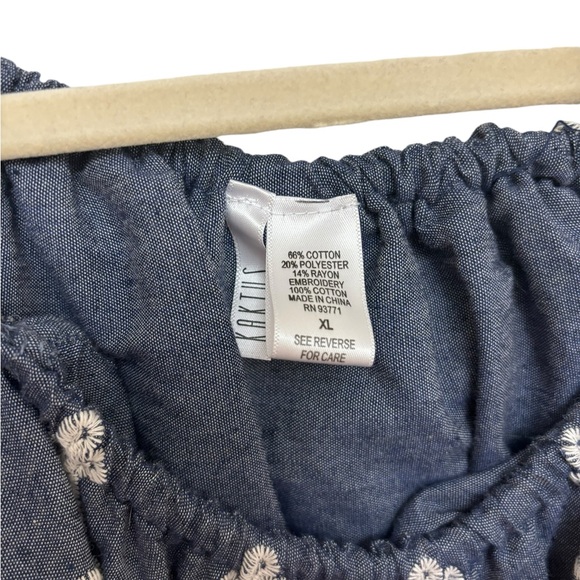 Denim Chambray Embroidered Off Shoulder Dress - Picture 5 of 5